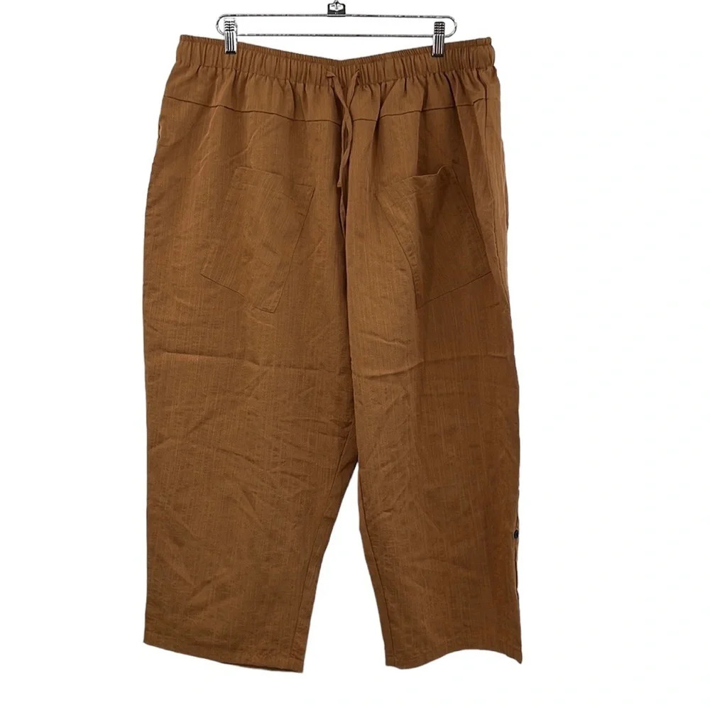 Coofandy Pants Mens XXL Straight Leg Tan Brown Roll Tab Cuff Pull On‎ Urban